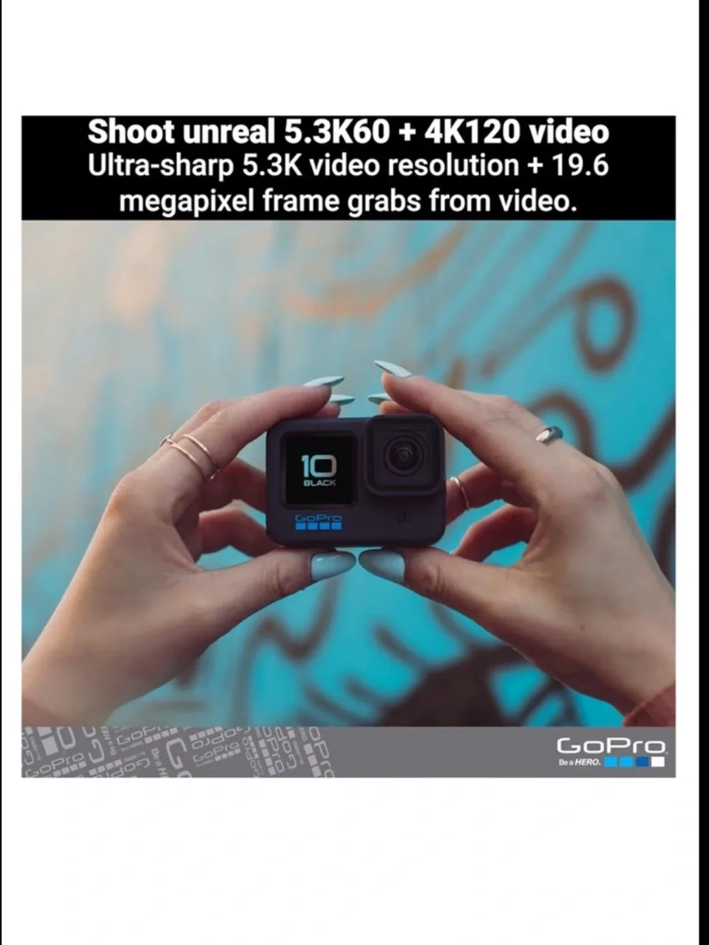 GoPro Black Action Camera with Blue Logo and Accent